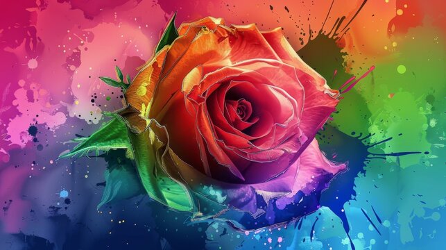  A colorful backdrop with splattered red rose painting