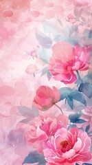 A romantic and delicate watercolor illustration featuring blooming pink peonies and soft floral silhouettes, invoking a sense of calm and beauty
