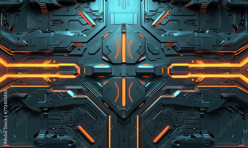 Poster an intricate design of neon lights and circuit patterns reflecting a futuristic, cyber technology th