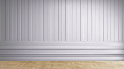 INTERIOR DESIGN - EMPTY ROOM WITH WHITE WALL AND WOODEN FLOOR