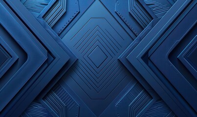 This high-tech image exhibits a symmetrical pattern of geometric shapes and futuristic design, primarily in shades of blue, creating a visually compelling backdrop - obrazy, fototapety, plakaty