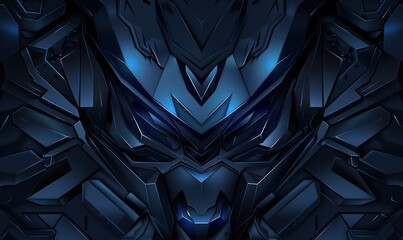 A captivating image showcasing an intricate and detailed blue robotic armor facade with a strong futuristic vibe The central focus is the glowing eyes that add a touch of mystery - obrazy, fototapety, plakaty