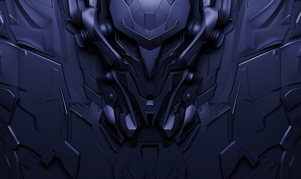 This image showcases a detailed, symmetrical pattern resembling a futuristic robotic armor in dark shades of blue exuding a sleek, advanced technological vibe