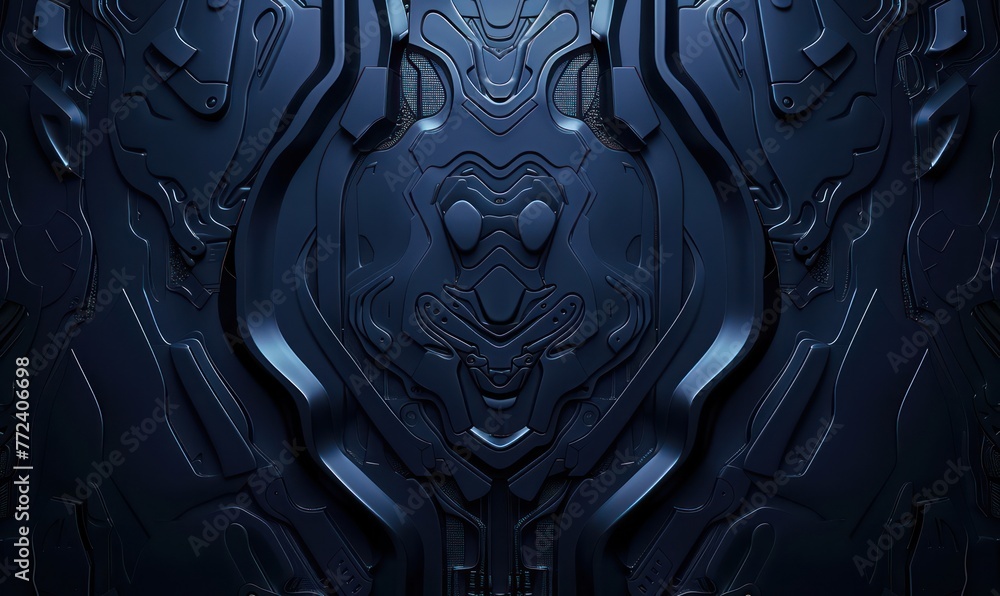 Aufkleber this image features a detailed, symmetrical high-tech design with intricate blue patterns, resemblin