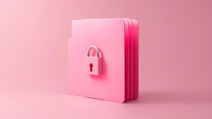 Folder icon with lock isolated on pink background