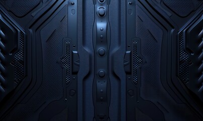 A visually intriguing image of a futuristic dark blue textured panel with symmetrical patterns and a tech-industrial vibe Perfect for concepts of advanced technology