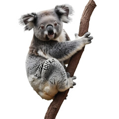 koala on a branch isolated on transparent background