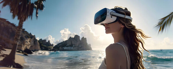 Virtual reality travel, destinations at a click, immersive extravagance - obrazy, fototapety, plakaty