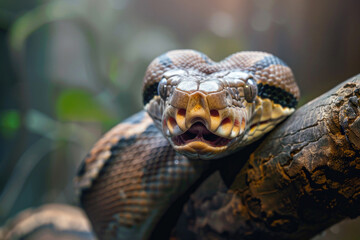 A derpy boa constrictor with a goofy smile and a tongue sticking out - obrazy, fototapety, plakaty