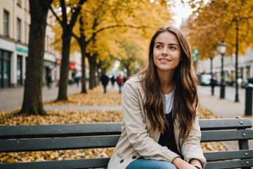 Obraz premium Young woman sitting on bench