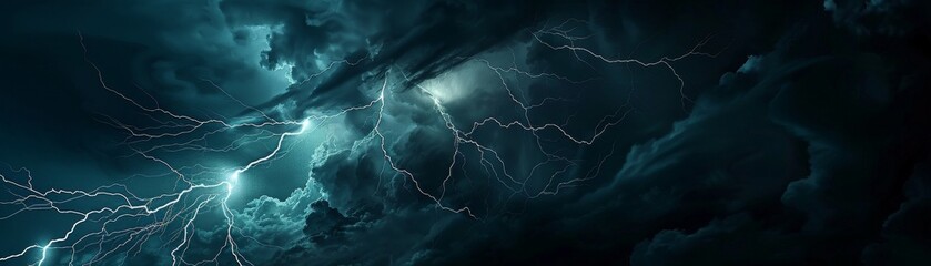 Spectacular lightning strike illuminating a dark stormy sky, showcasing the raw power of nature hyper realistic - obrazy, fototapety, plakaty