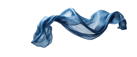 Flying blue silk fabric isolate on transparent background, cutout, png