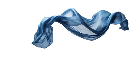 Flying blue silk fabric isolate on transparent background, cutout, png