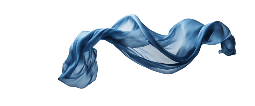 Flying blue silk fabric isolate on transparent background, cutout, png