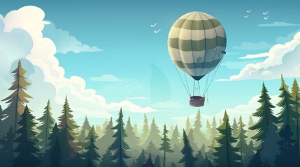 Military air balloon over a forest