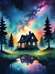 Fototapeta premium This winter, bring the holiday spirit into your home with a charming Christmas Village scene. Enjoy snow-covered landscapes and cozy huts nestled among trees under a starry sky. It's the perfect addit