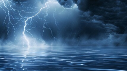 Lightning striking a body of water, showing the dispersion of energy and light under the surface no dust - obrazy, fototapety, plakaty