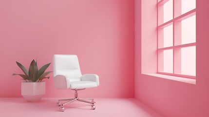Isometric white office chair in flat color pink room single color white toylike cute miniature household