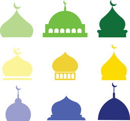 Vector set icon with the dome of the mosque. Religion signs of Arabic for web, banner, design template. Religion symbol