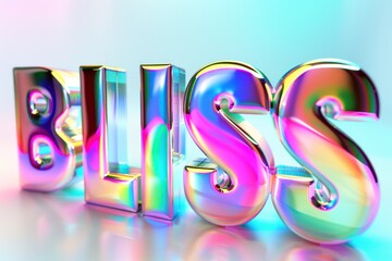 Bold 3D text "BLISS" with a vibrant reflective effect on a colorful gradient background.