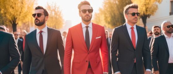 a business team with a boss in a red suit
