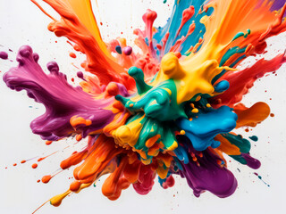 background, an explosion of multicolored paint on a white background