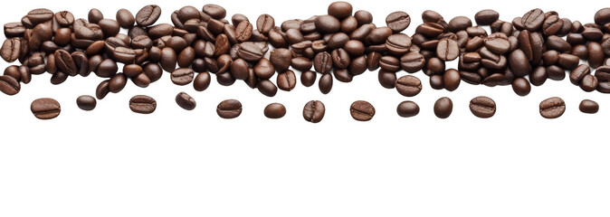 Panoramic coffee beans, horizontal Isolated white background