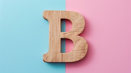 Letter B in wood on Pink and blue combination background