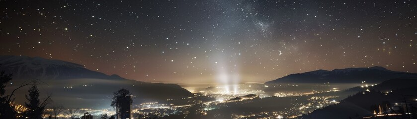 Graphic showing the zodiacal light and how its obscured by urban lighting, blending astronomy with urban planning no splash - obrazy, fototapety, plakaty
