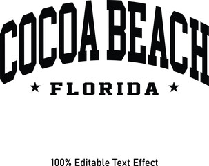 Cocoa Beach text effect vector. Editable college t-shirt design printable text effect vector