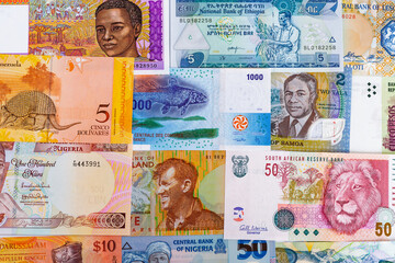 Paper banknotes from different countries of the world.Money Texture.Collectibles Coins Banknotes Awards.Bonistics. The concept of wealth, profits, business, finance.