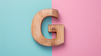 Letter G in wood on Pink and blue combination background