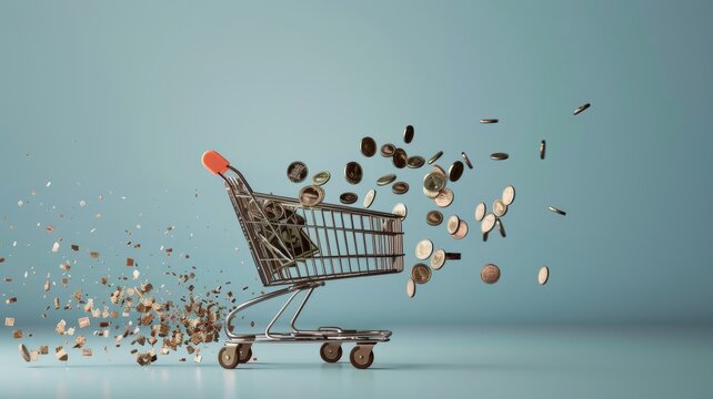 Economic inflation represented through a creative visual metaphor, showing the buying power decrease over time no splash