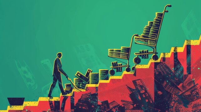 Economic inflation represented through a creative visual metaphor, showing the buying power decrease over time no splash