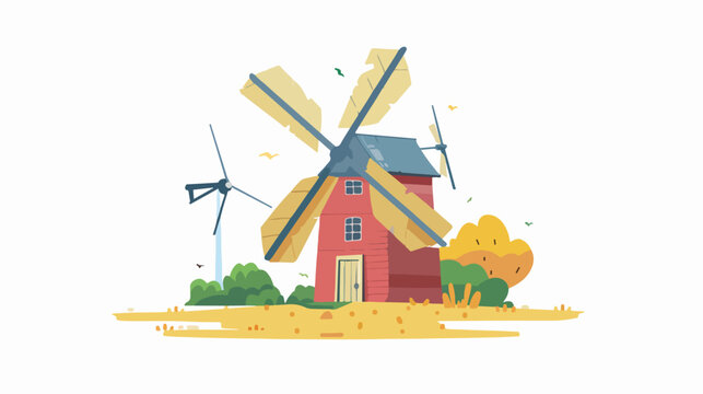 Wind mill icon image flat cartoon vactor illustration