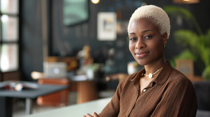 Mujer ejecutiva afroamericana trabajando en oficina