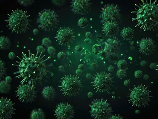 Fototapeta premium Close up virus cells isolated on dark colorful background. Virus or bacteria cells 