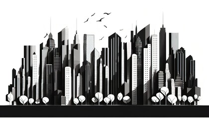 modern city line tower black drawing splash watercolor Generate AI