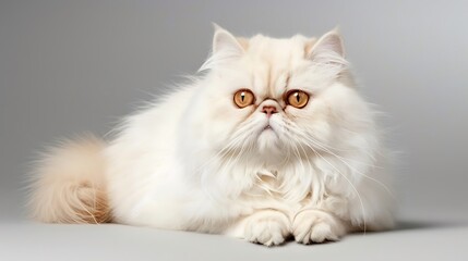 Full shot of a cream colored Persian cat with plaiyng
