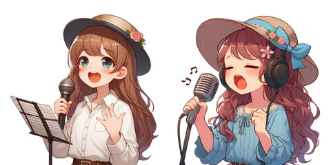 girl is singing a song isolated on transparent background