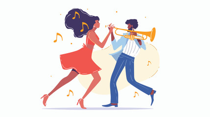 Woman dancing with a trumpet player  vector illustration - obrazy, fototapety, plakaty