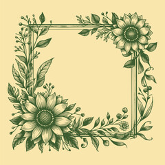 Border frame with floral wreath branch hand-drawn style. Floral frame for Valentine's Day, wedding decor, logo, and identity template