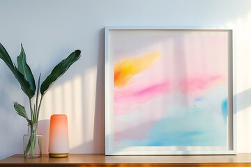 Pastel Watercolor in modern frame frame on the wall light