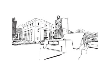 Print Building view with landmark of Reno is a city in U.S. state. Hand drawn sketch illustration in vector.