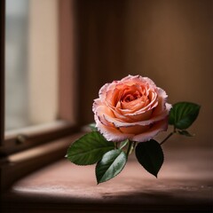 Pink rose in the window 