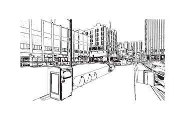 Obraz premium Print Building view with landmark of Reno is a city in U.S. state. Hand drawn sketch illustration in vector.