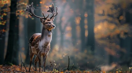 Image of a lone deer in a forest - obrazy, fototapety, plakaty
