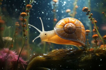 Fluid Snail underwater move. Slow mollusk. Generate Ai