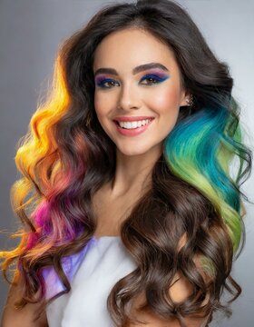 beautiful woman with rainbow hair