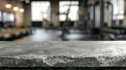 Stone table top with copy space. Gym background - obrazy, fototapety, plakaty